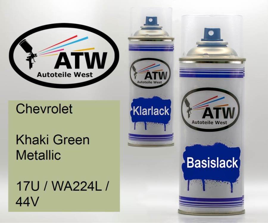 Chevrolet, Khaki Green Metallic, 17U / WA224L / 44V: 400ml Sprühdose + 400ml Klarlack - Set, von ATW Autoteile West.